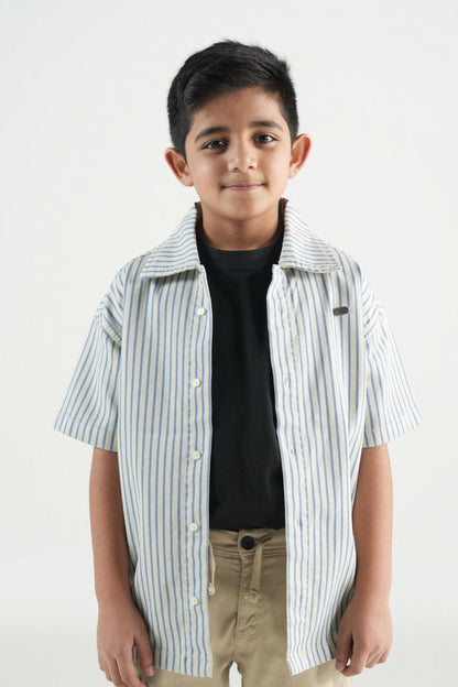 Summer Strip Button Down Shirt-Off White