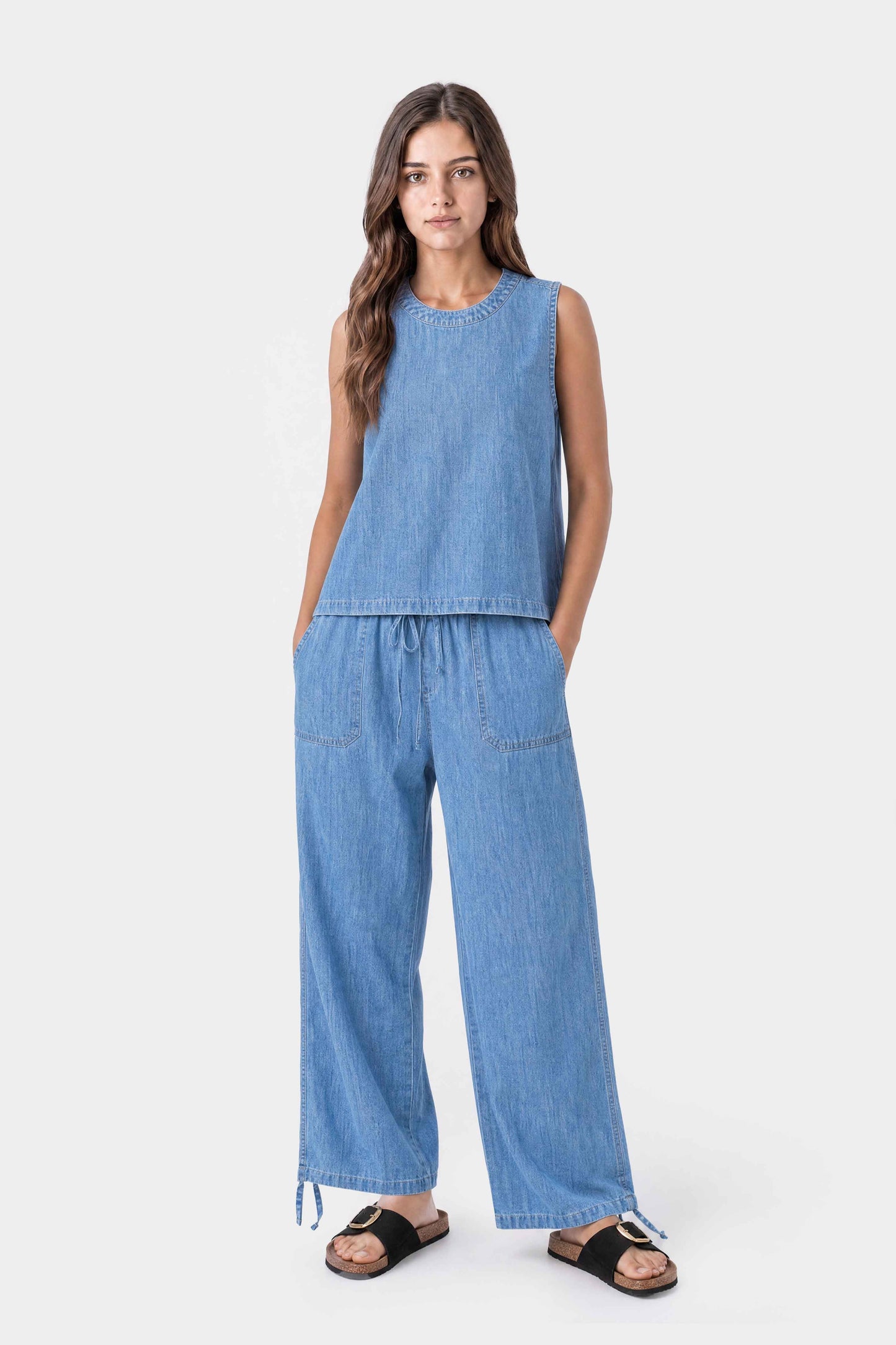 Sleeveless Denim Tank Top  Light Blue