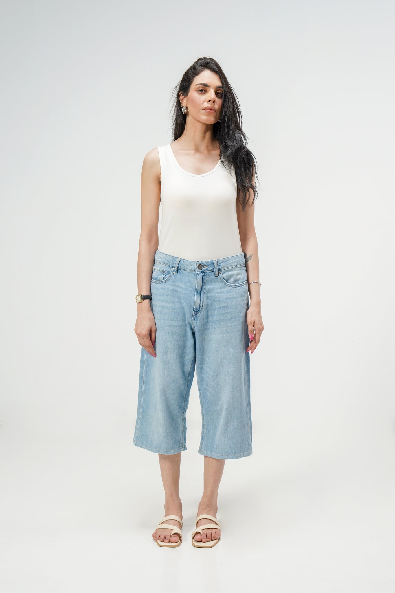 Light Blue Baggy Denim Capri shop at rockstar jeans