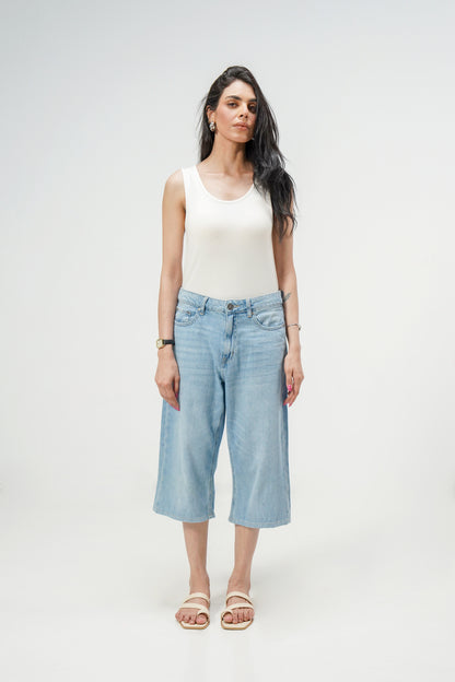 Light Blue Baggy Denim Capri shop at rockstar jeans