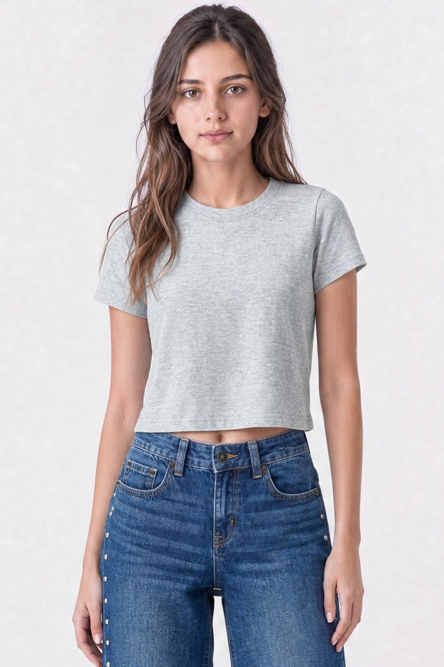 Cropped Short Sleeve T-Shirt Ash Grey