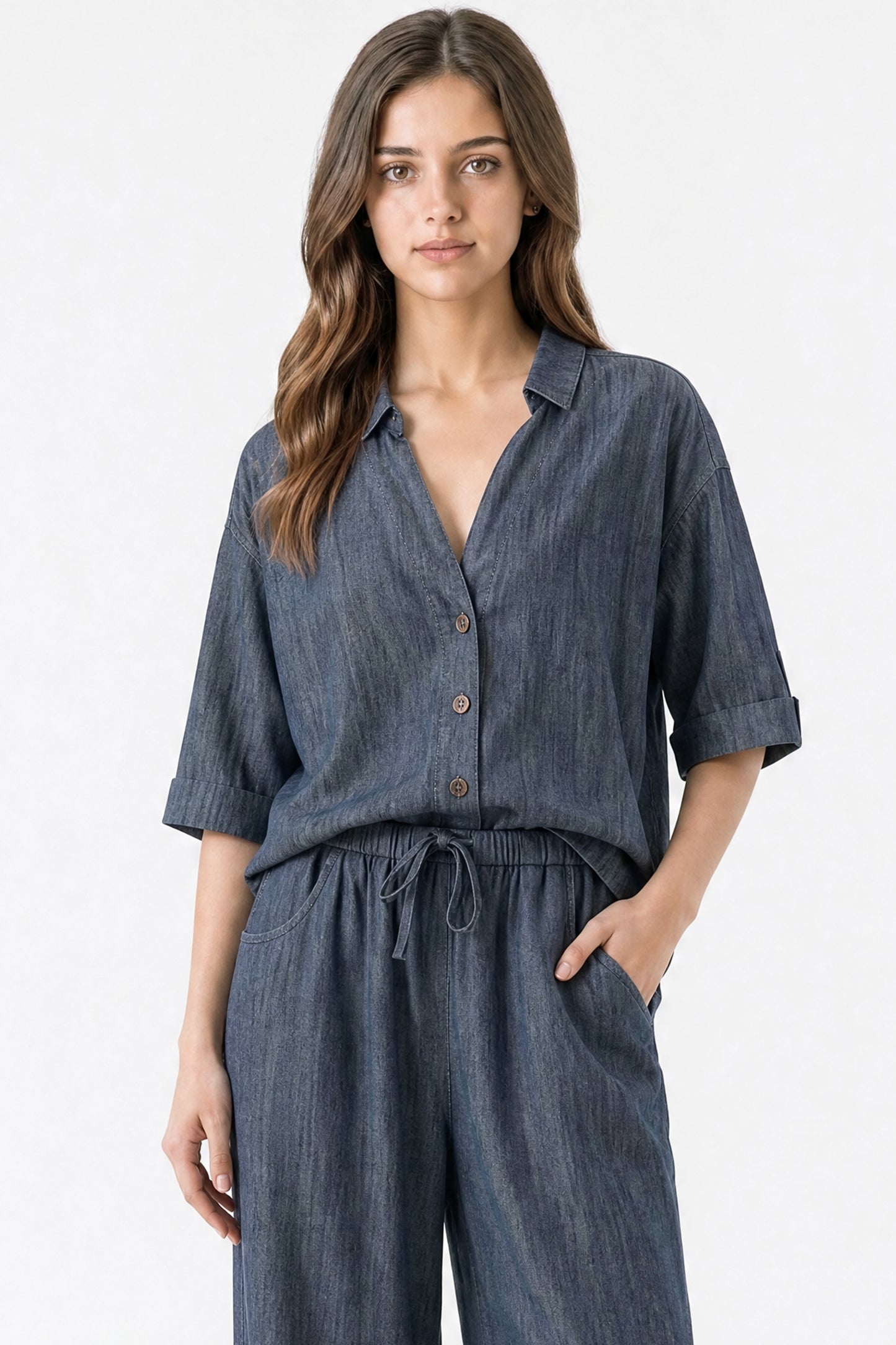 Relaxed Drape Denim Shirt Grey