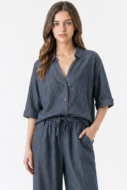 Relaxed Drape Denim Shirt Grey