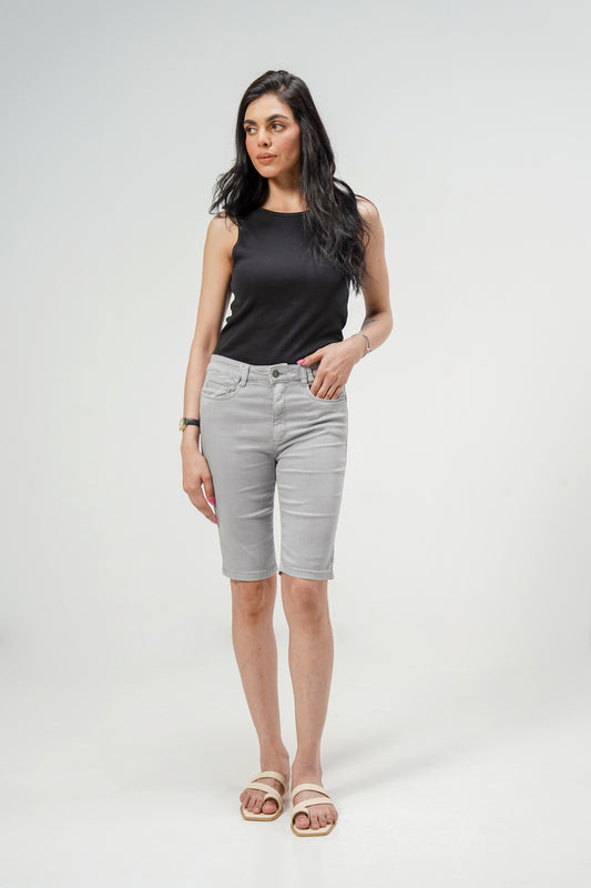 Silver Bermuda Stretch Shorts shop at Rockstar Jeans