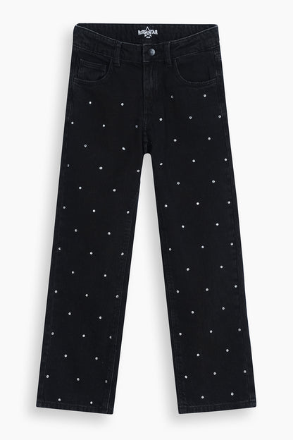Straight Fit Rhinestones Jeans