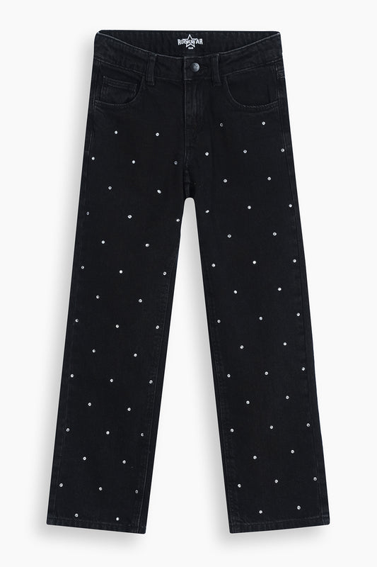 Straight Fit Rhinestones Jeans