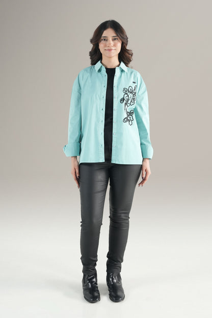 Abstact Floral Embrioded Light Green Shirt