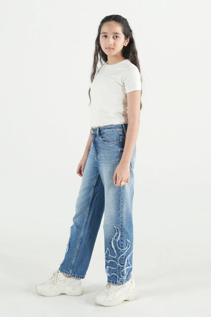 Straight Jeans with applique work