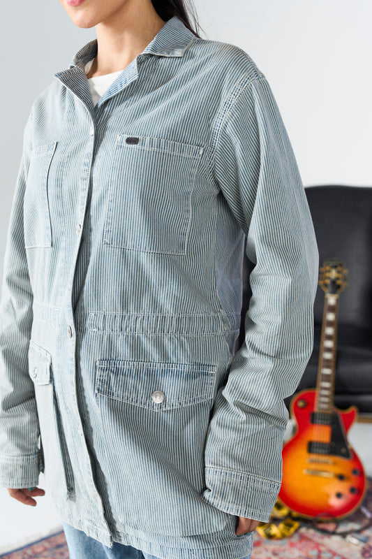 Striped Long Denim Coat