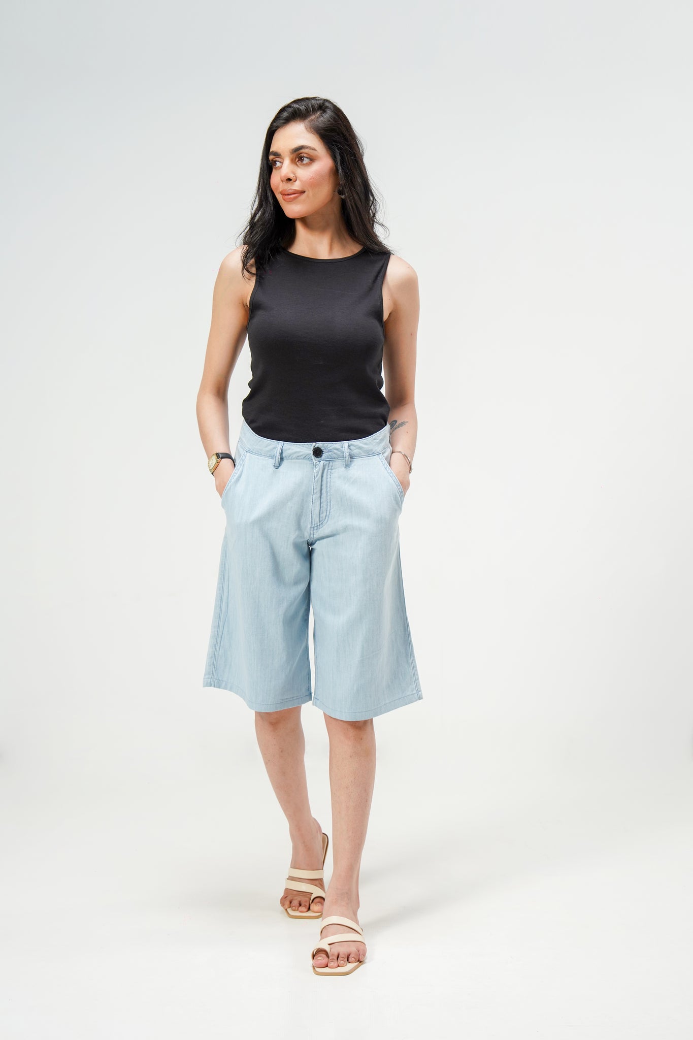 Light Blue Baggy Linen Shorts