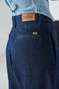 Pleated Wide Leg Dark Wash Jeans