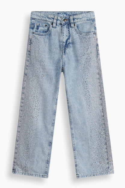 Wide Leg Peach Rhinestones Jeans