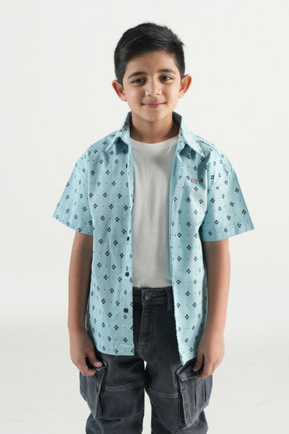 Hawaiian Mini Print Sky Blue Shirt