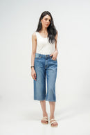 Mid Blue Baggy Denim Capri
