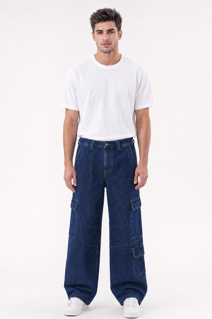 Baggy Fit Cargo Jeans Dark Blue