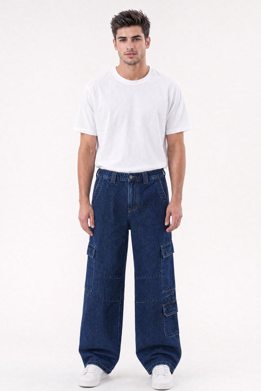 Baggy Fit Cargo Jeans Dark Blue