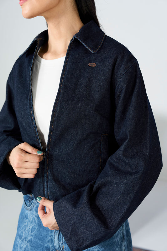 Dark Blue Balloon Bomber Jacket