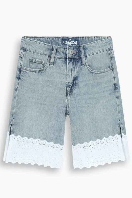 Relaxed straight fit lace jeans