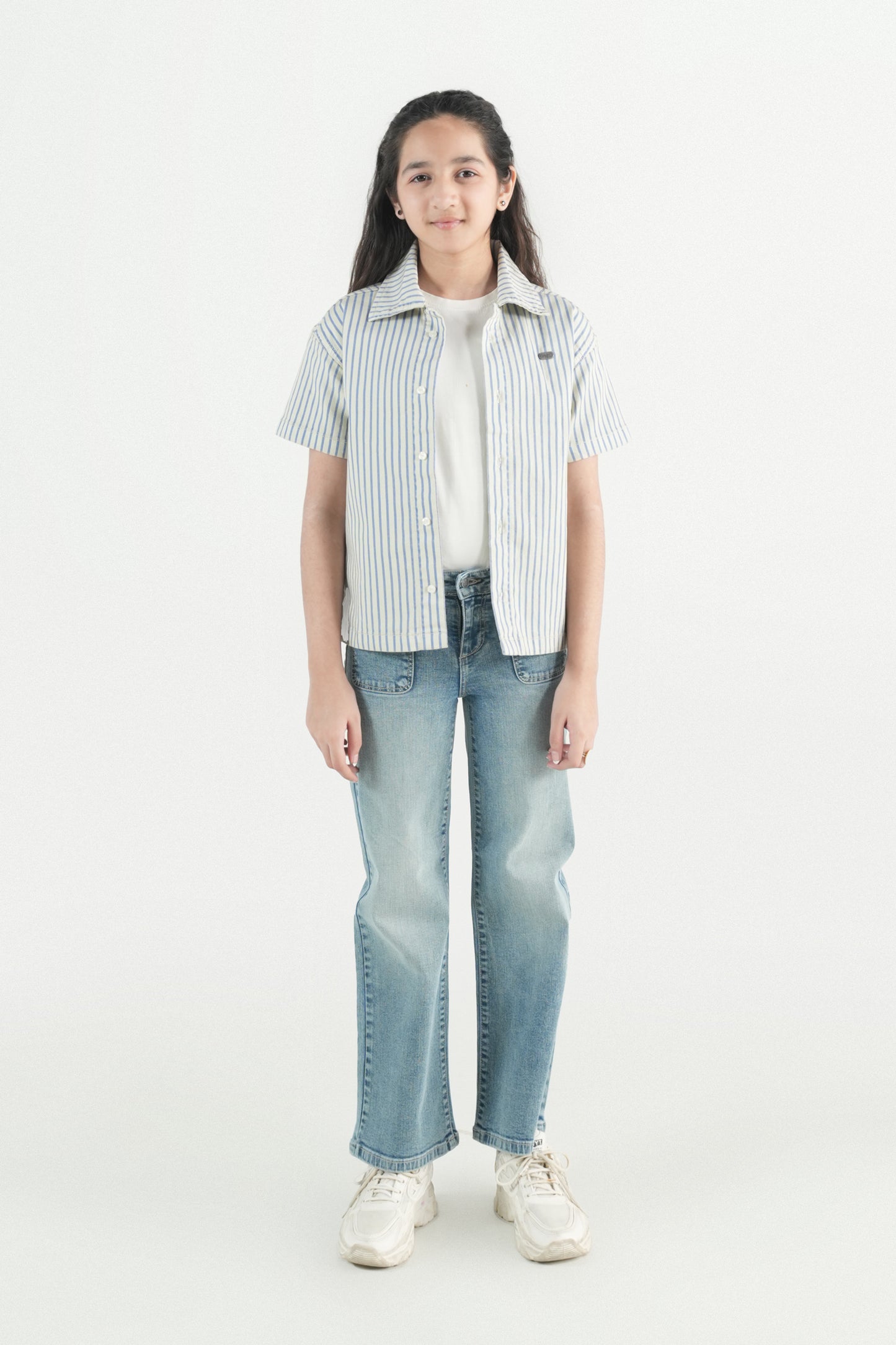 Button Down Summer Stripe Shirt –  White