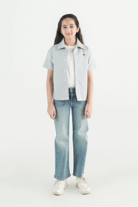 Button Down Summer Stripe Shirt –  White