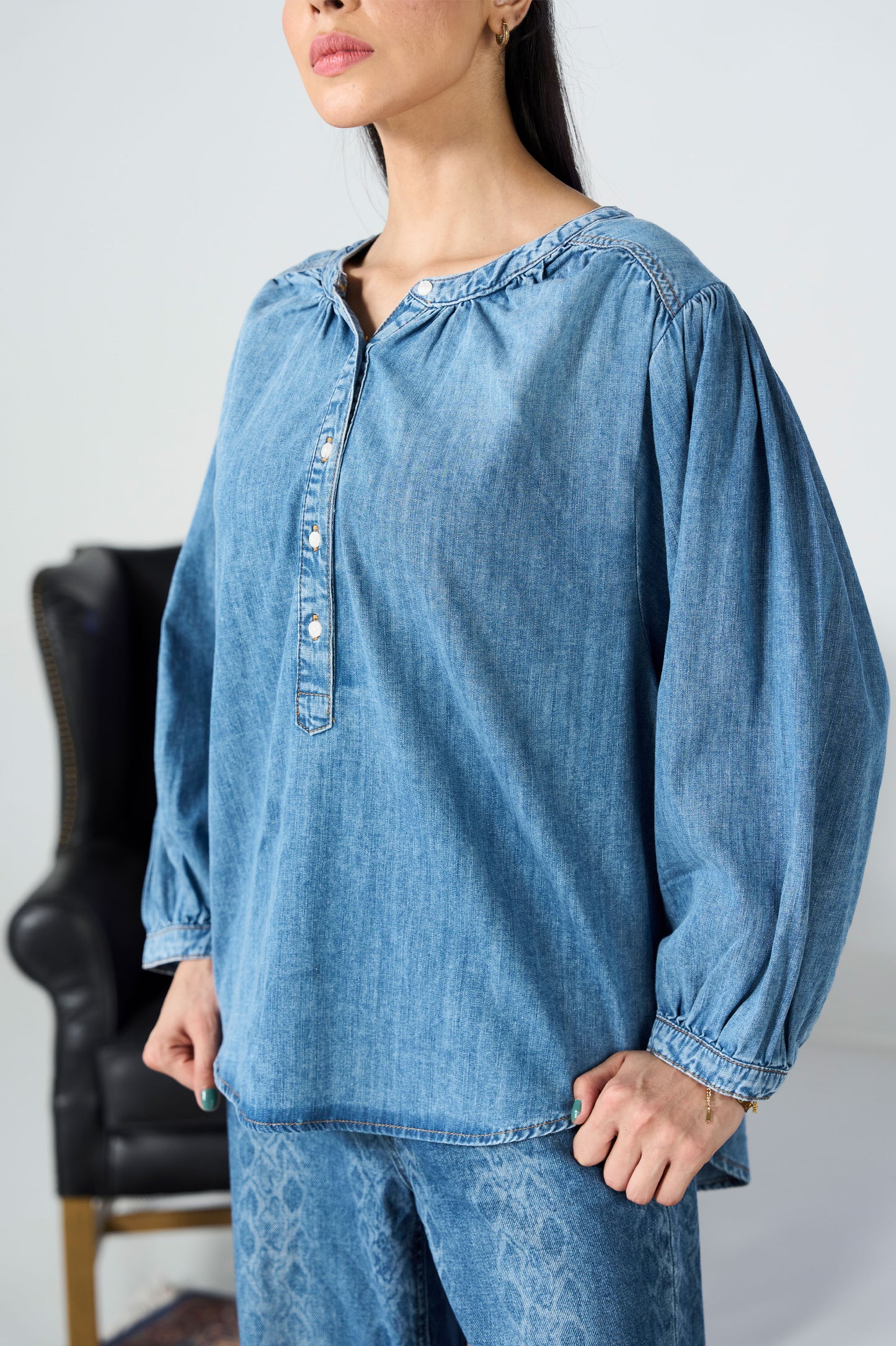 Denim Balloon Shirt shop at rockstar jeans