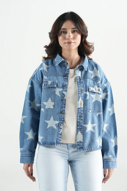 Oversized Star Light Wash Shacket
