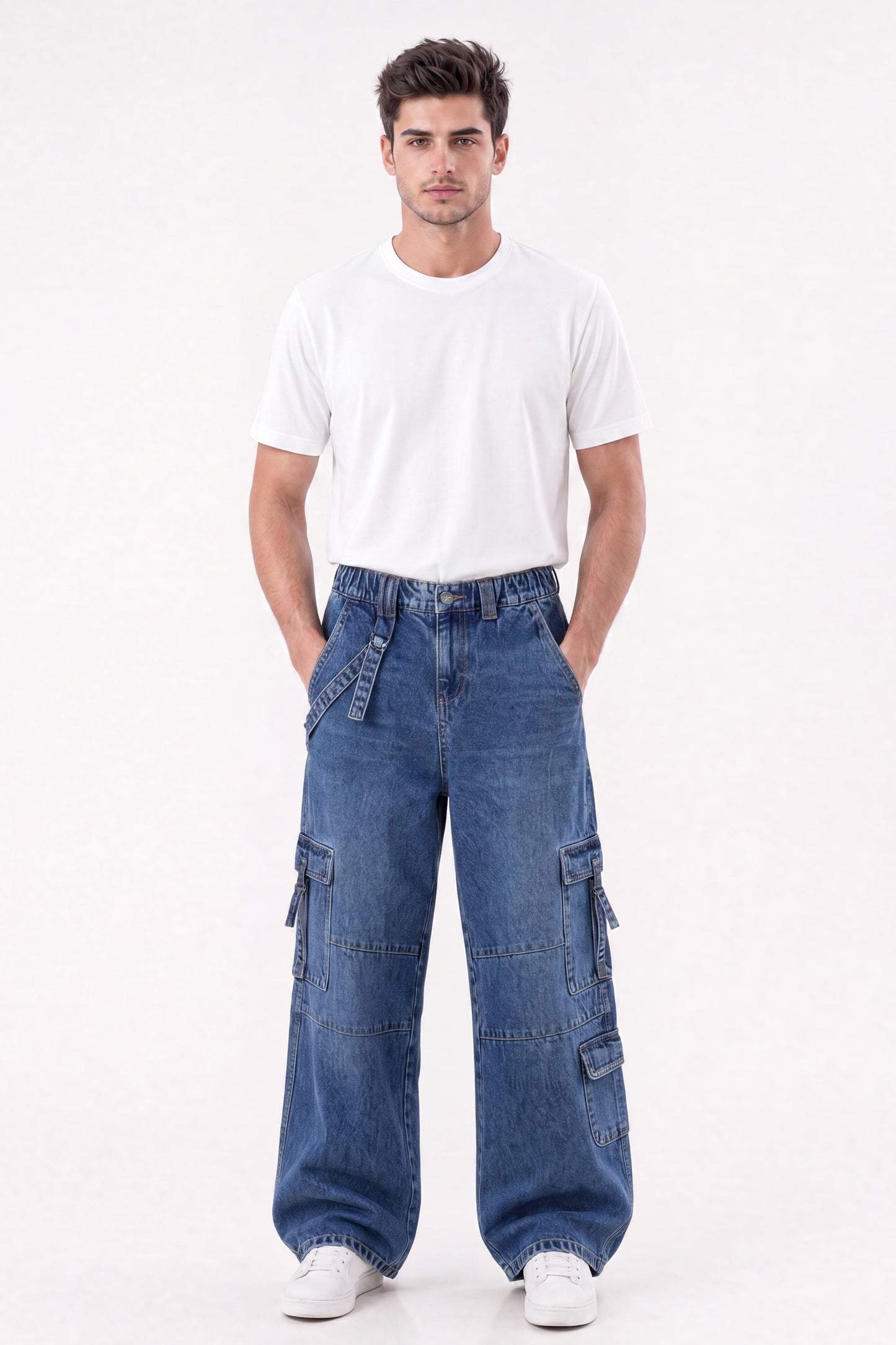 Baggy Fit Cargo Jeans Medium Blue
