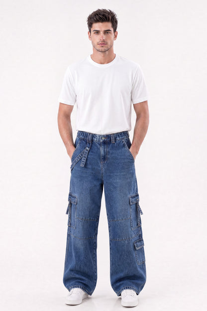 Baggy Fit Cargo Jeans Medium Blue