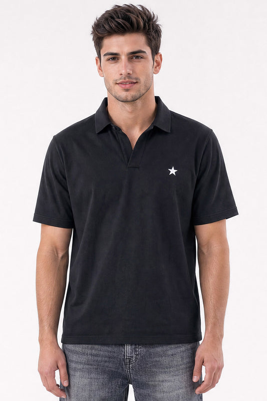 Relaxed V-Neck Polo Black