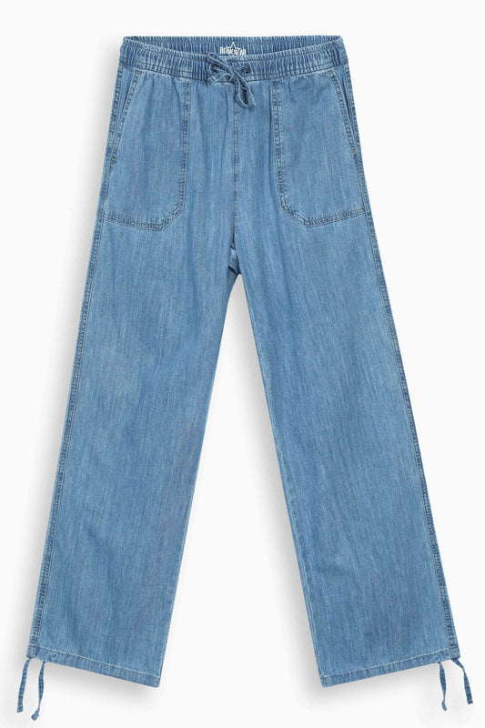 Mid-Rise Drawcord Wide Leg Trousers