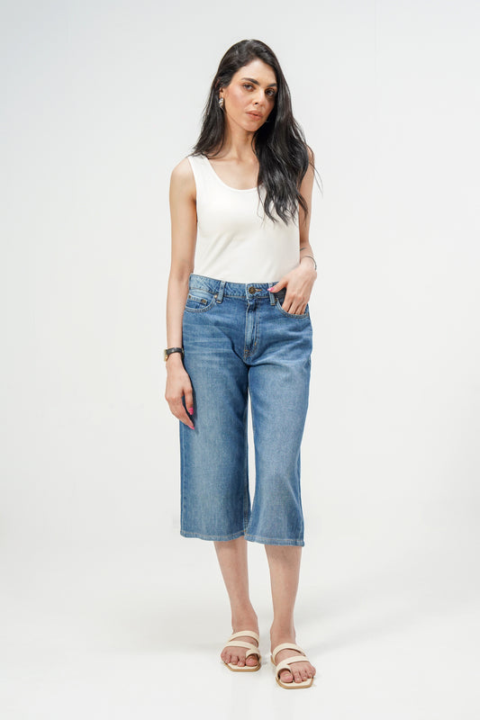 Dark Blue Baggy Denim Capri