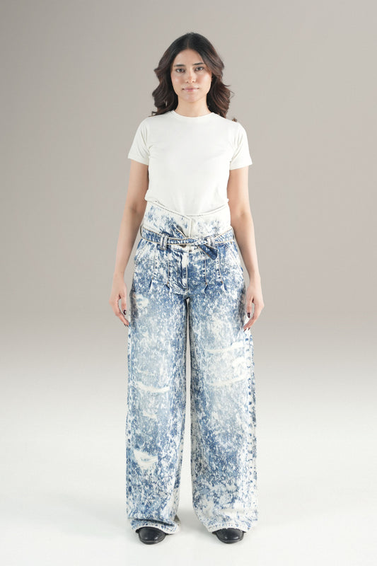 High Waisted Marble Sky Denim Jeans