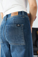 Pleated Wide Leg Mid Wash
