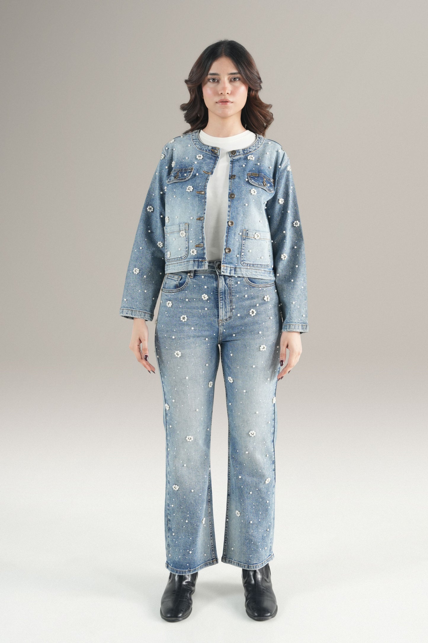 Pearl Blossom Denim Jacket