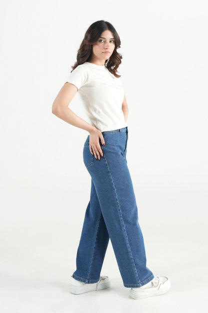 Classic Mid-Blue Wide-Leg
