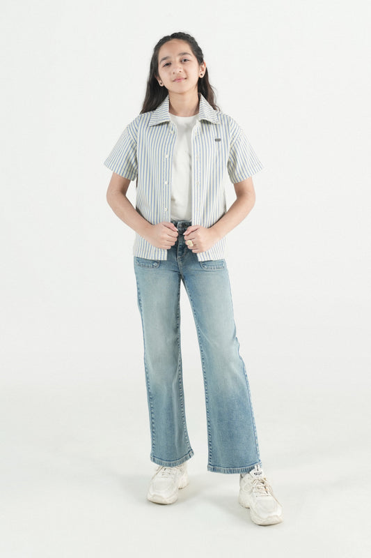 Button Down Summer Stripe Shirt –  White