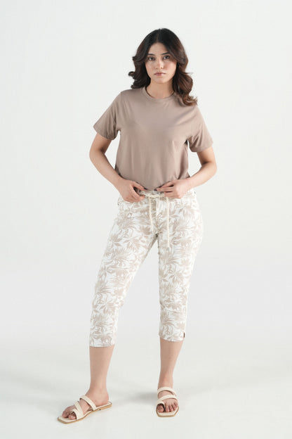 Stone Leaf Printed Stretch Capri