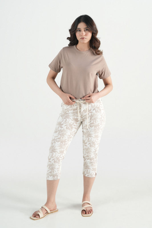 Stone Leaf Printed Stretch Capri