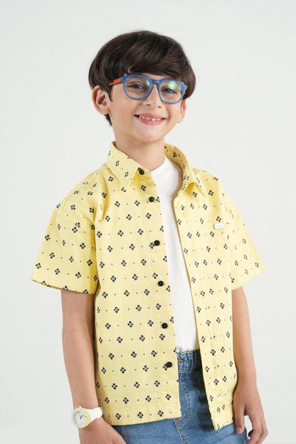 Hawaiian Mini Print Yellow Shirt