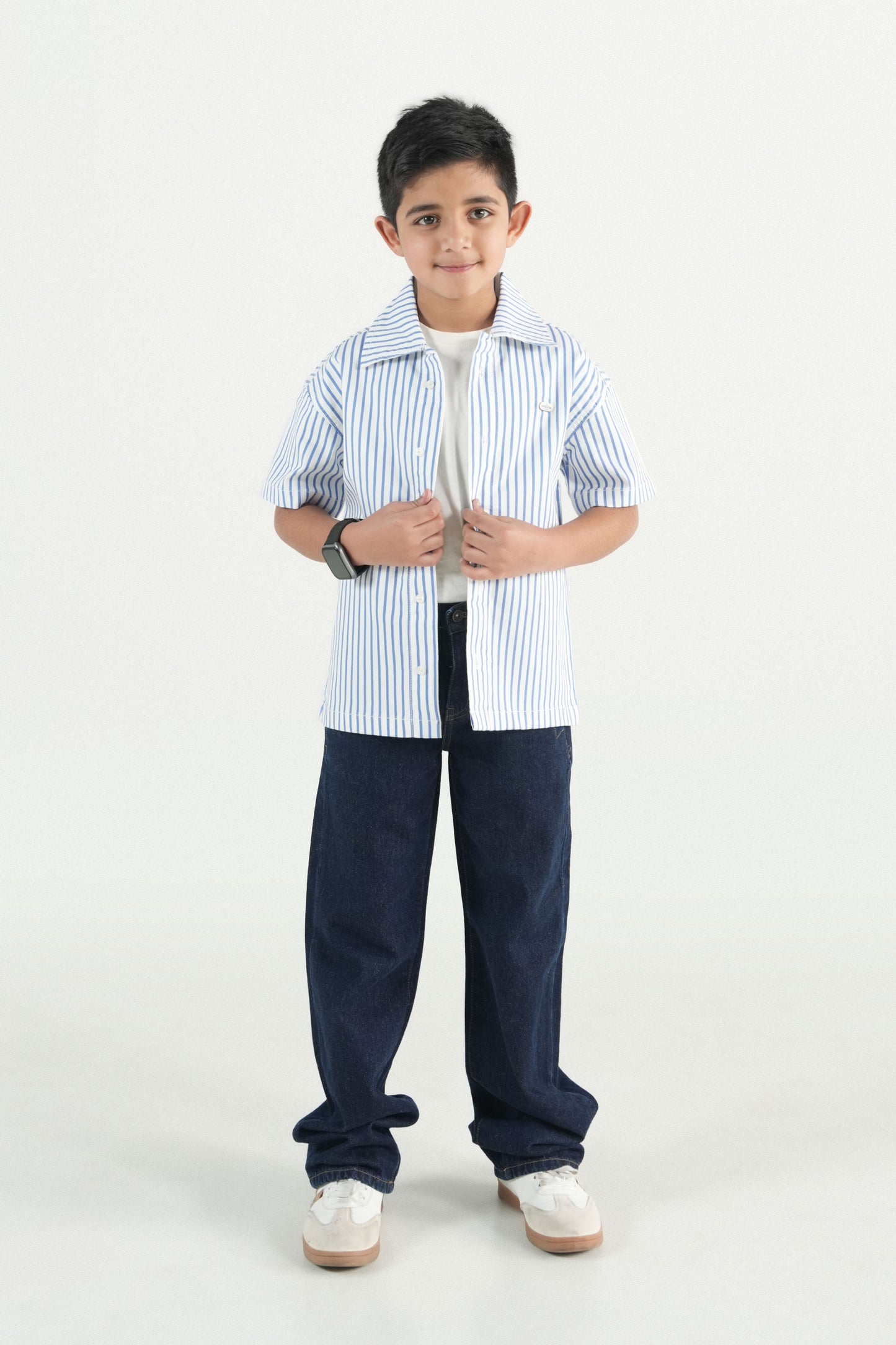 Summer Strip Button Down Shirt- White