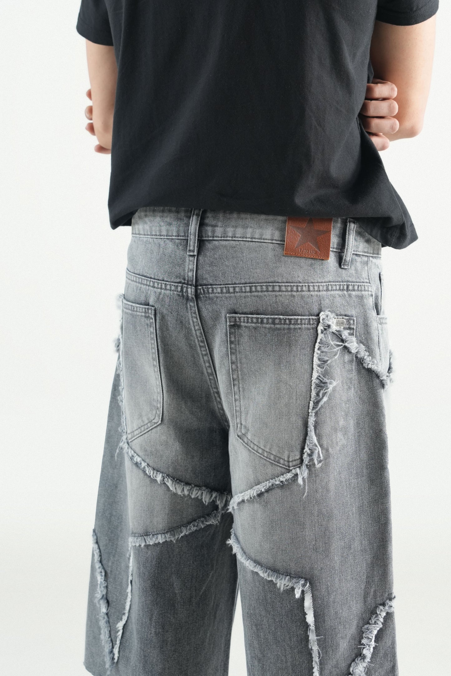Star Patch Jorts Light Grey
