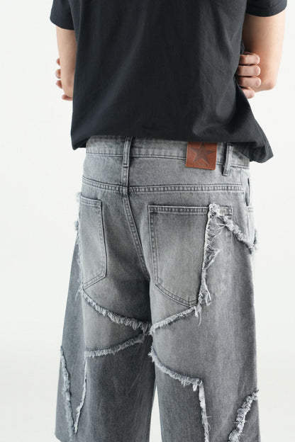 Star Patch Jorts Light Grey