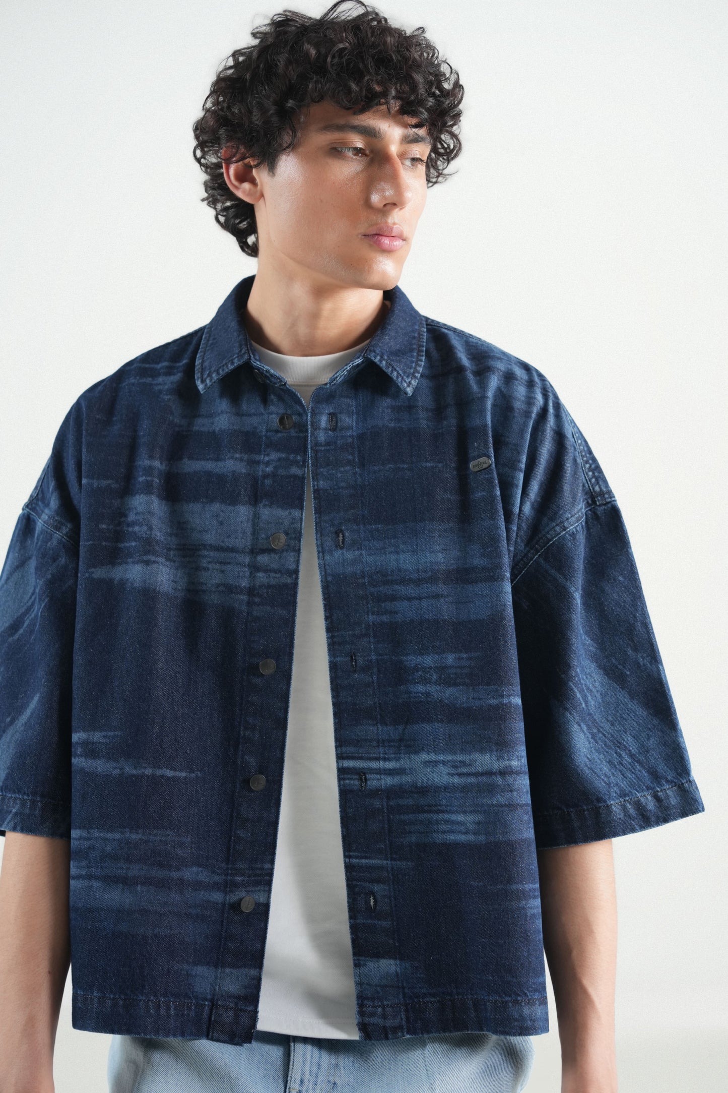 Dark Indigo Button Down Over Size Shirt