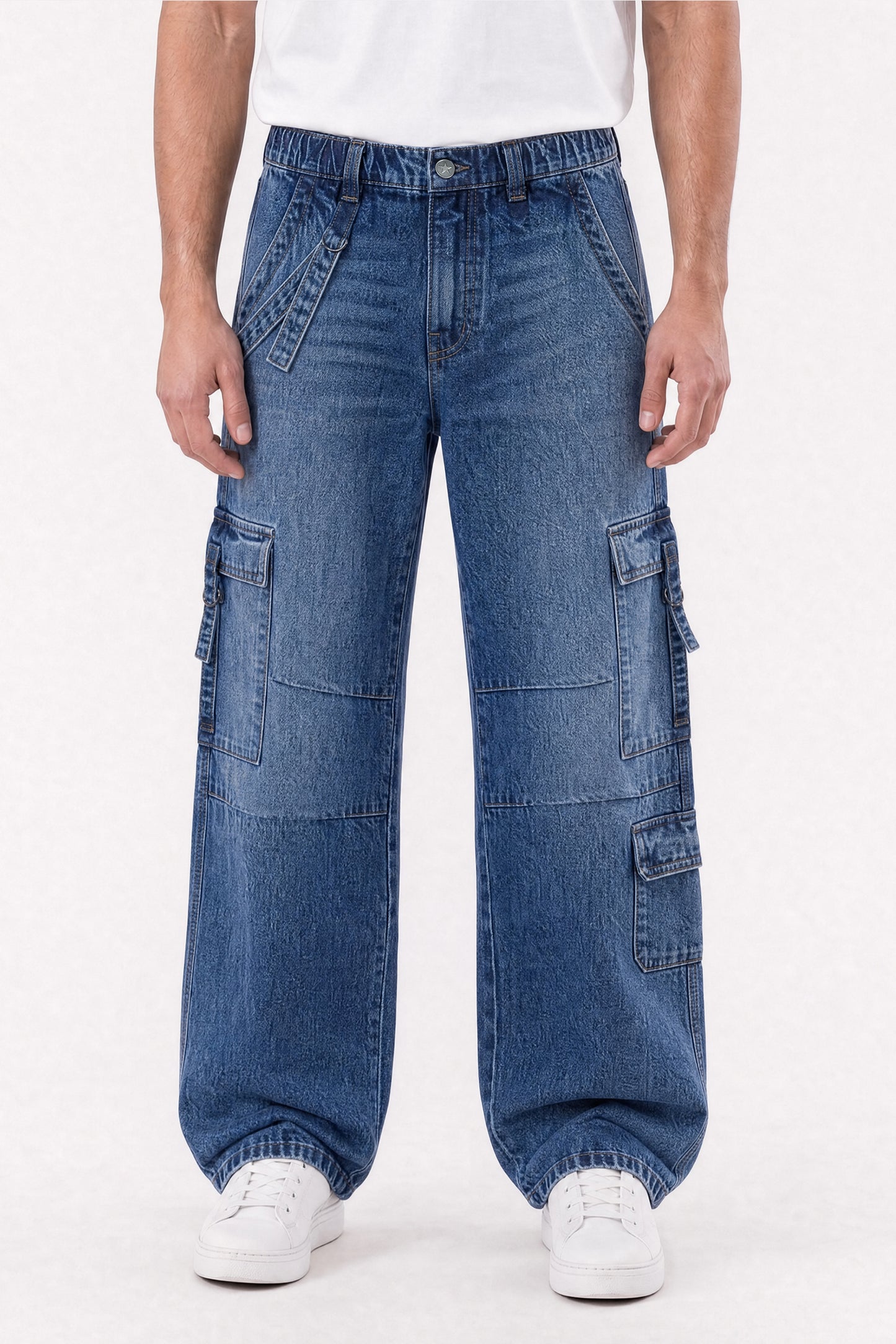 Baggy Fit Cargo Jeans Medium Blue