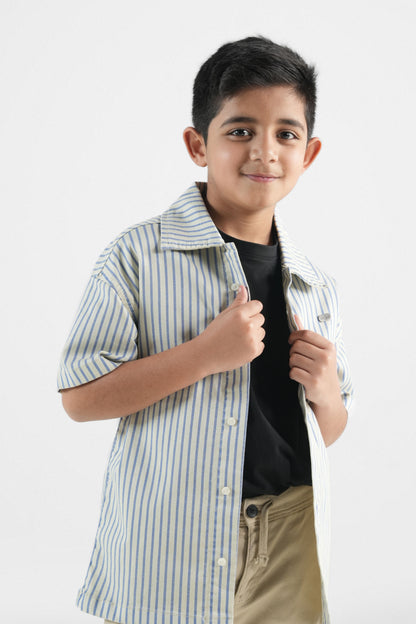 Summer Strip Button Down Shirt-Off White