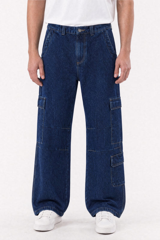 Baggy Fit Cargo Jeans Dark Blue