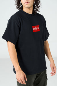 Oversized Black T-Shirt With Red Embroidery Patch