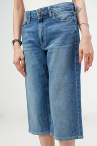 Mid Blue Baggy Denim Capri