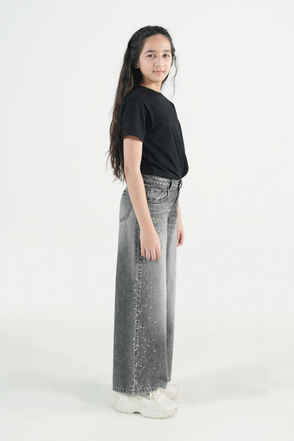 Wide Leg Jeans With Stone work