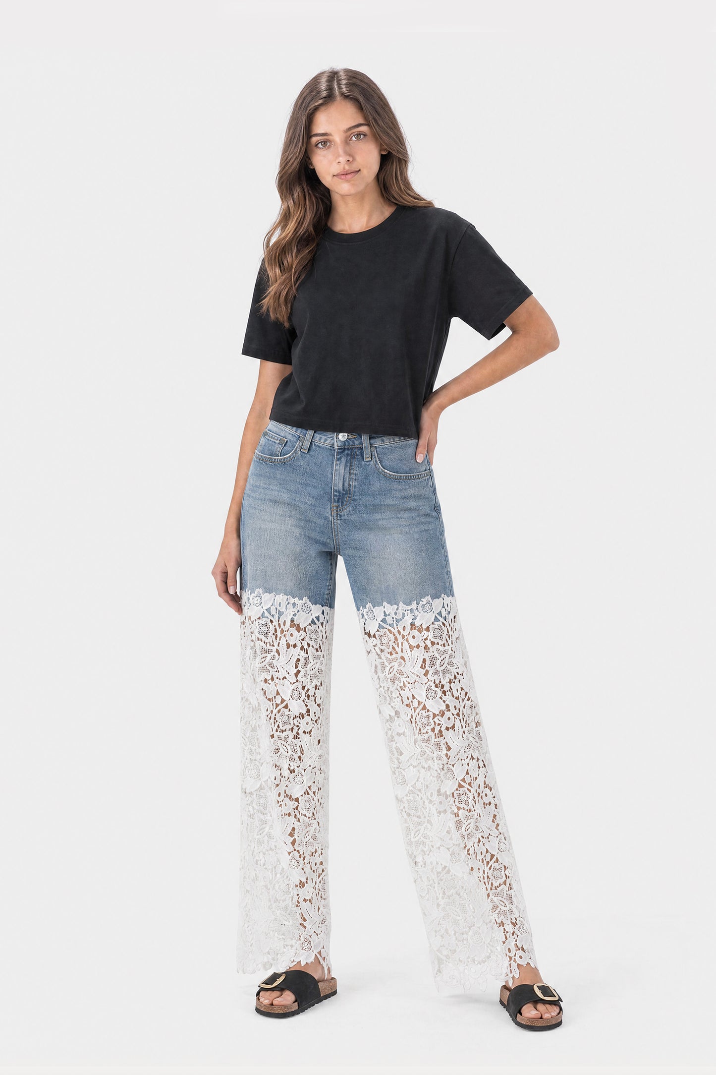 Wide Leg Lace Jeans